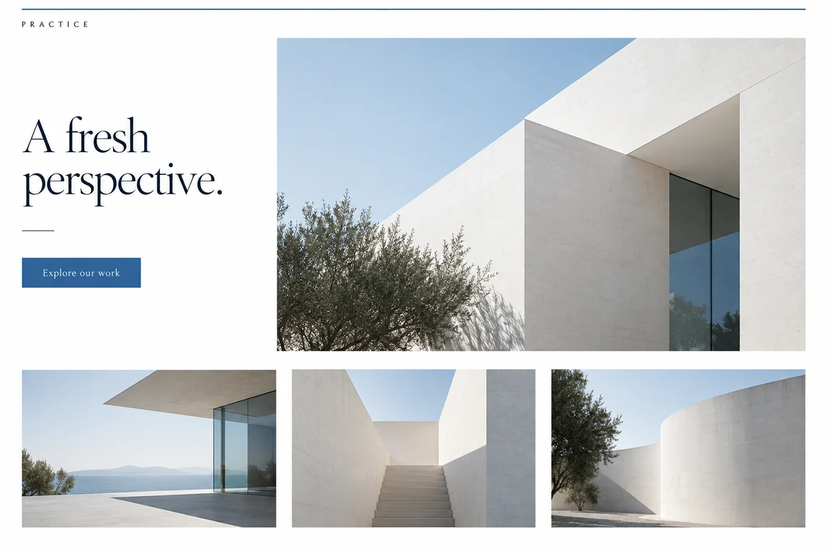 Illustrative redesigned professional website with architecture imagery